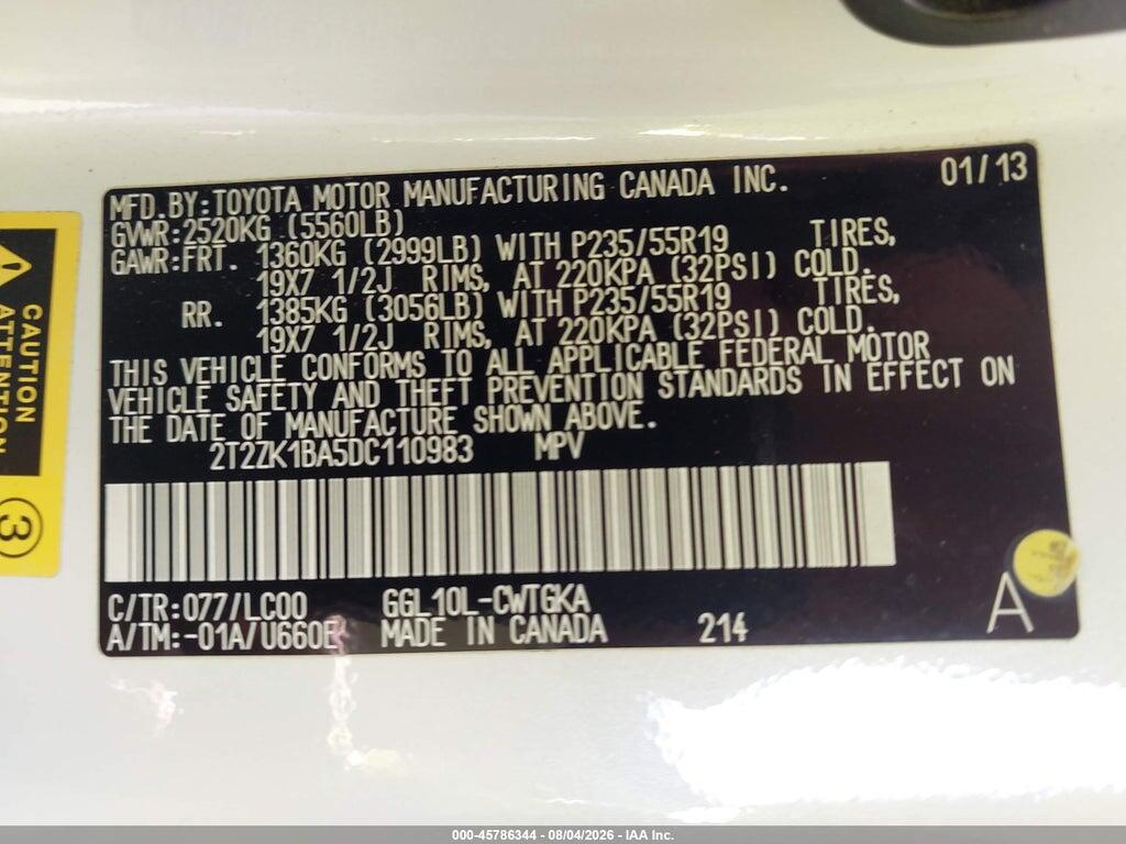 2T2ZK1BA5DC110983 2013 LEXUS RX 350 photo no. 9