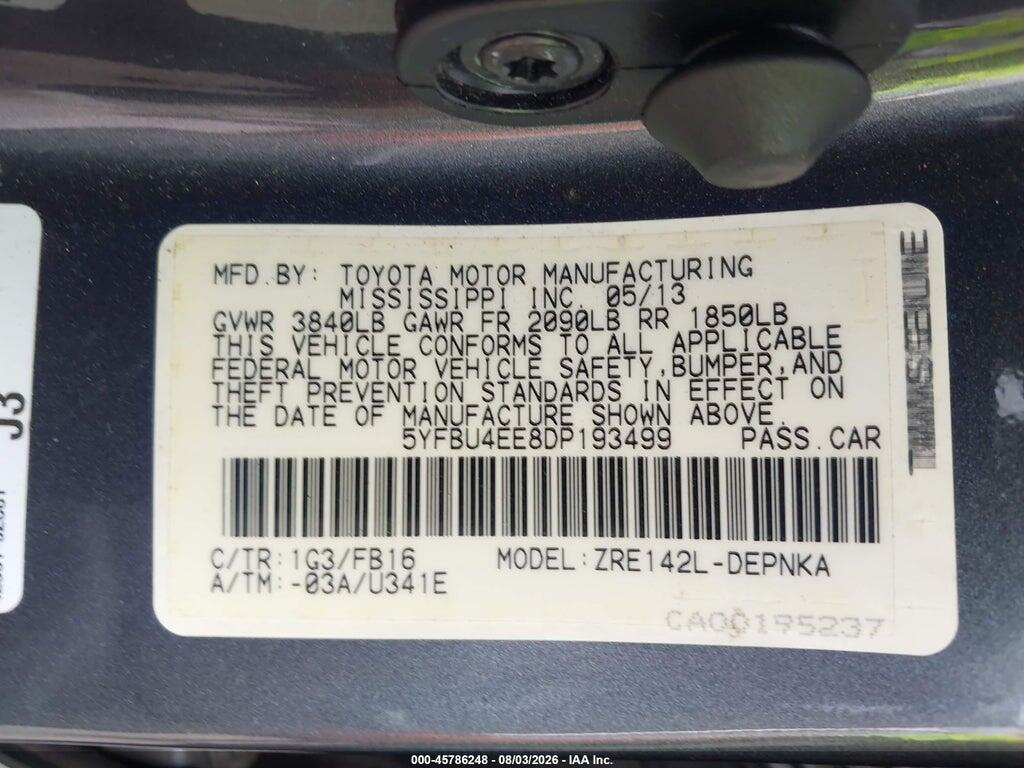 5YFBU4EE8DP193499 2013 TOYOTA COROLLA photo no. 9