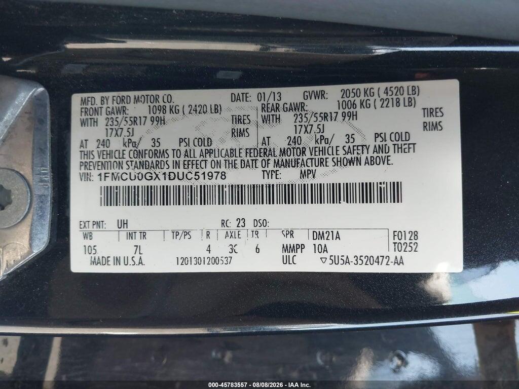 1FMCU0GX1DUC51978 2013 FORD ESCAPE photo no. 9