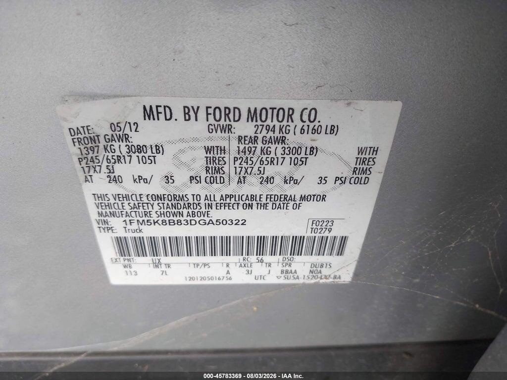 1FM5K8B83DGA50322 2013 FORD EXPLORER photo no. 9
