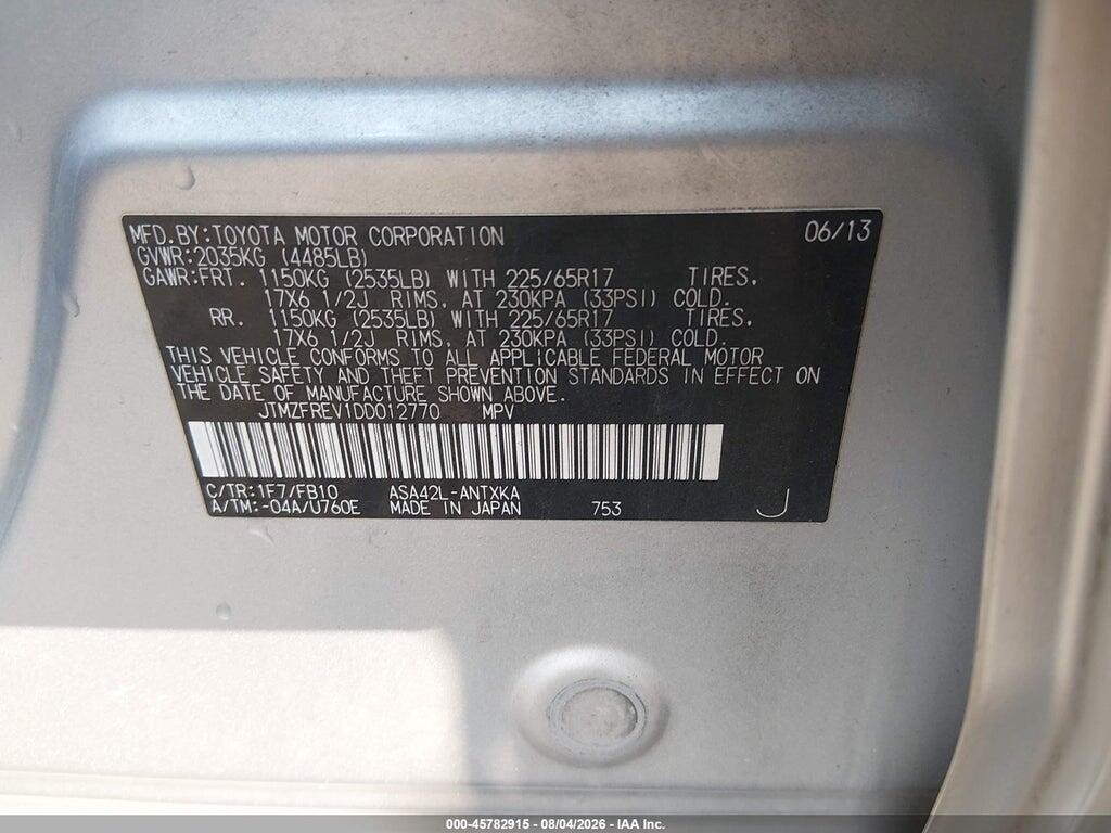 JTMZFREV1DD012770 2013 TOYOTA RAV4 photo no. 9