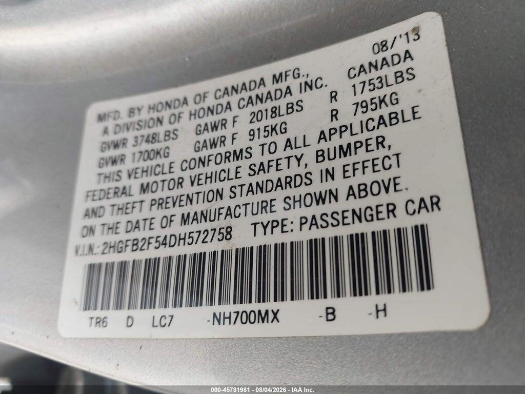 2HGFB2F54DH572758 2013 HONDA CIVIC photo no. 9