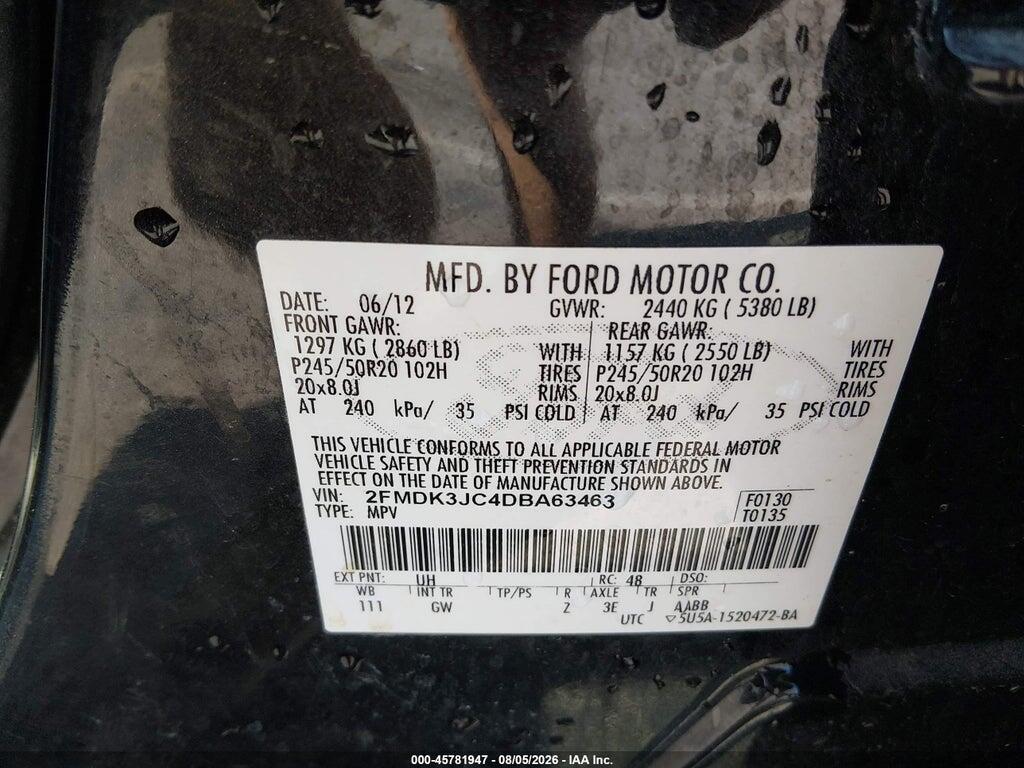 2FMDK3JC4DBA63463 2013 FORD EDGE photo no. 9
