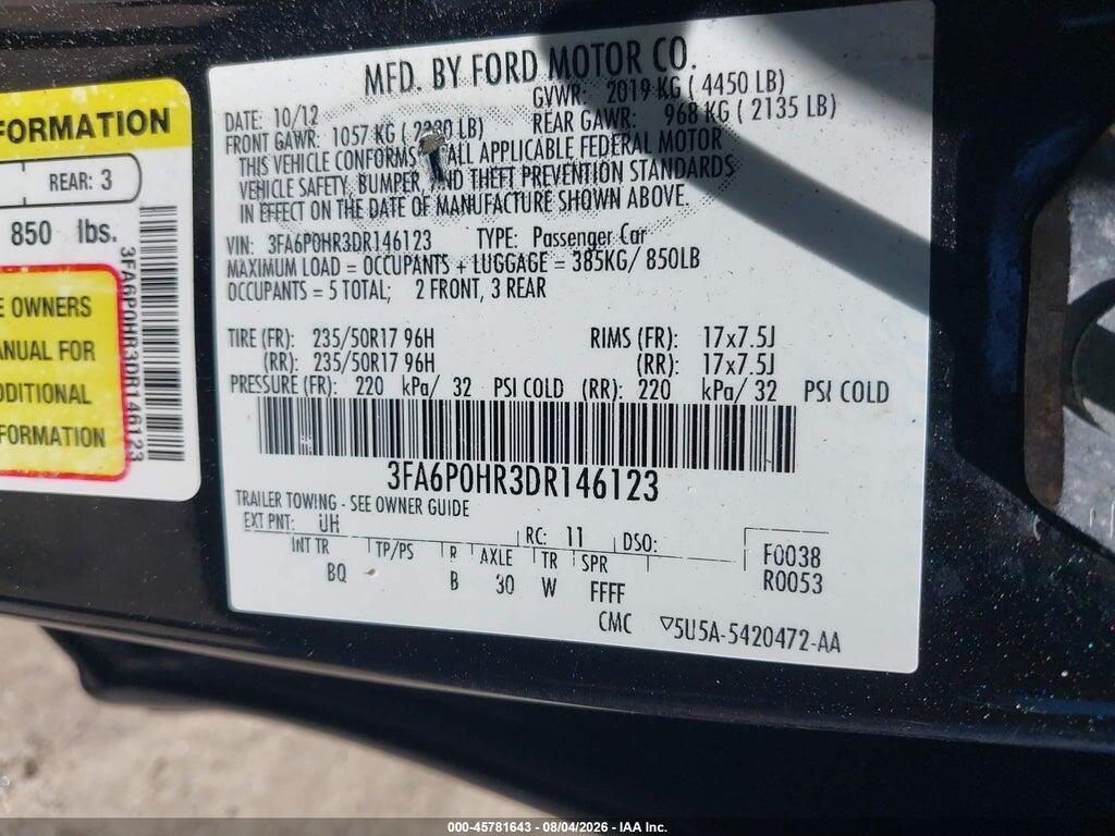 3FA6P0HR3DR146123 2013 FORD FUSION photo no. 9