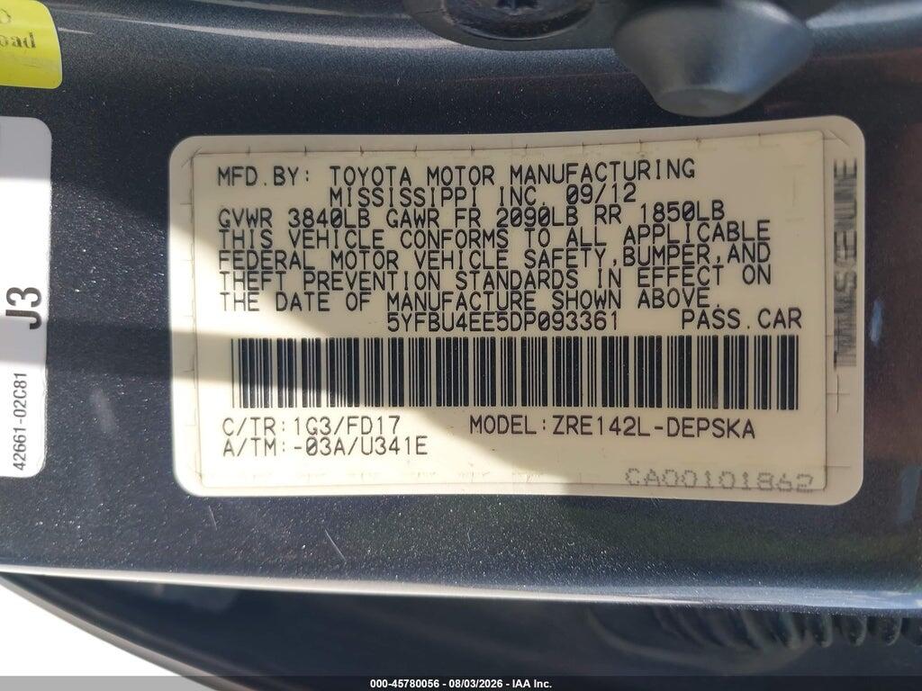 5YFBU4EE5DP093361 2013 TOYOTA COROLLA photo no. 9