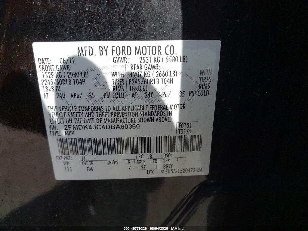 2FMDK4JC4DBA60360 2013 FORD EDGE photo no. 9