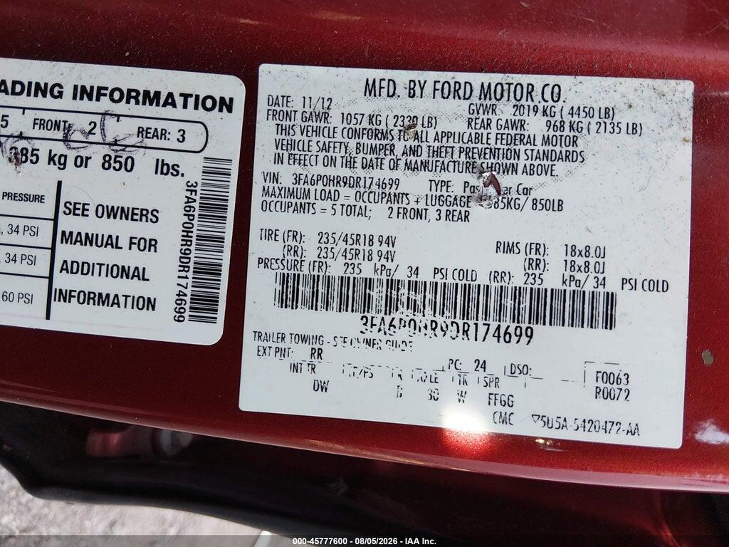 3FA6P0HR9DR174699 2013 FORD FUSION photo no. 9