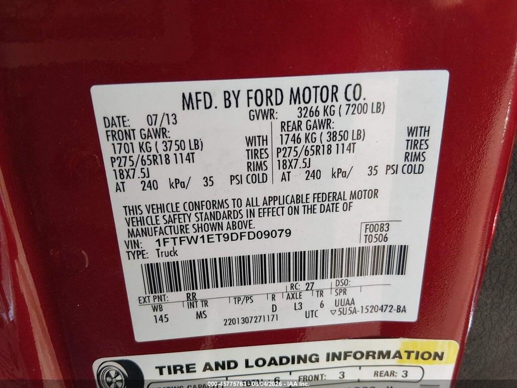 1FTFW1ET9DFD09079 2013 FORD F-150 photo no. 9