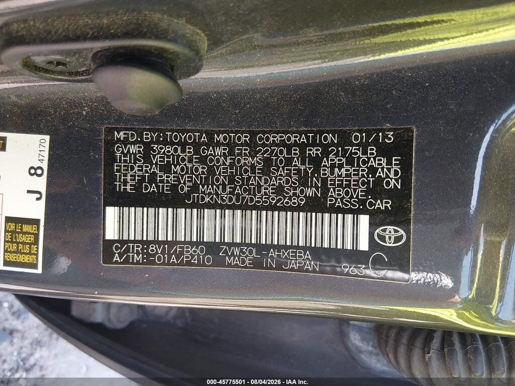JTDKN3DU7D5592689 2013 TOYOTA PRIUS photo no. 9