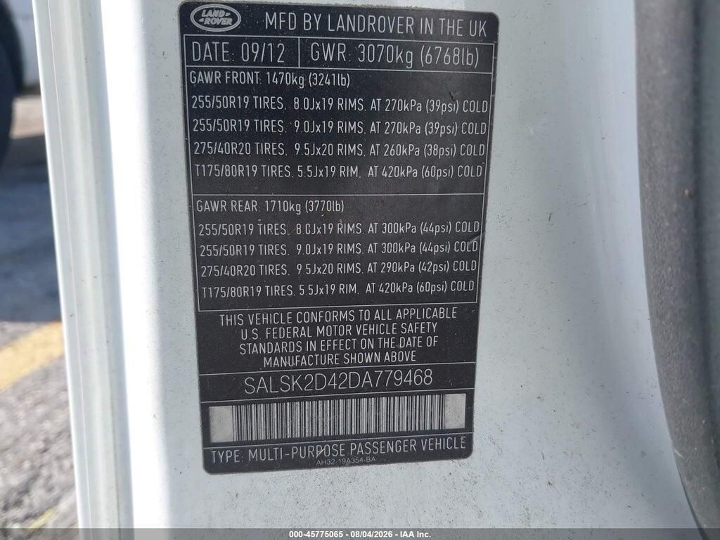 SALSK2D42DA779468 2013 LAND ROVER RANGE ROVER SPORT photo no. 9