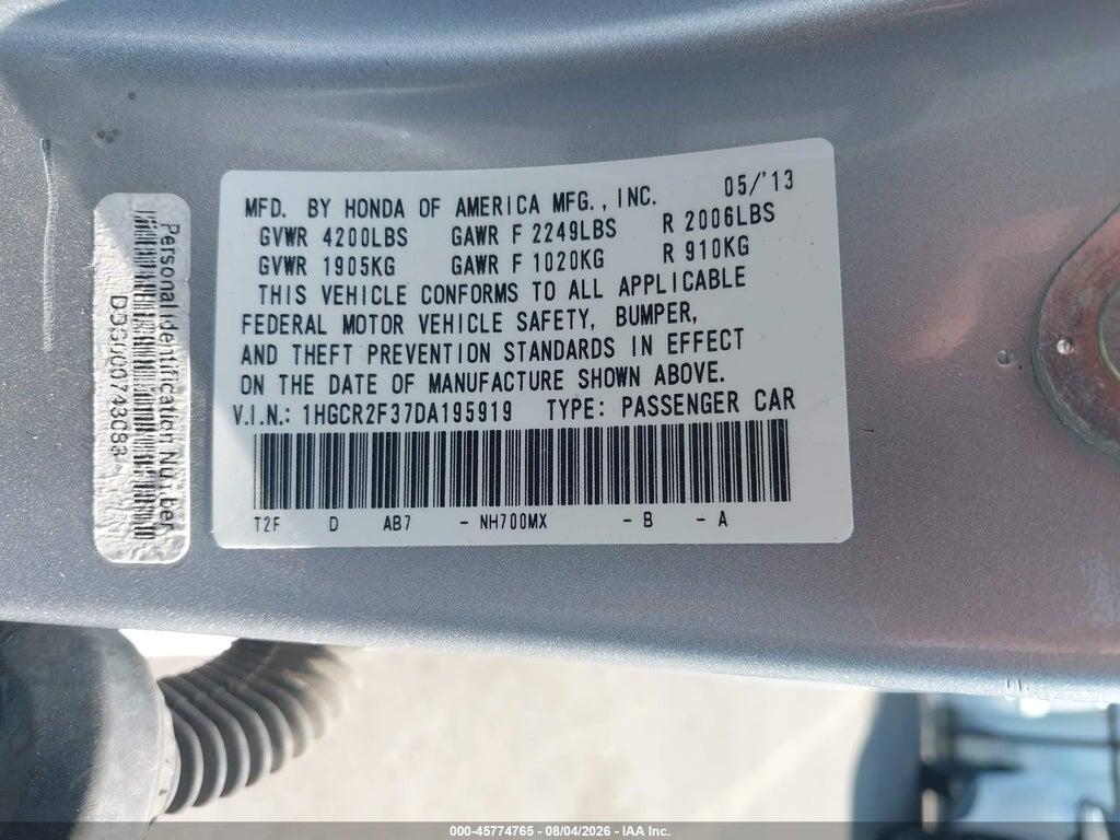 1HGCR2F37DA195919 2013 HONDA ACCORD photo no. 9