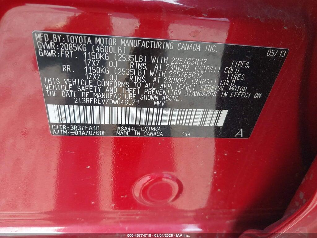 2T3RFREV7DW046571 2013 TOYOTA RAV4 photo no. 9