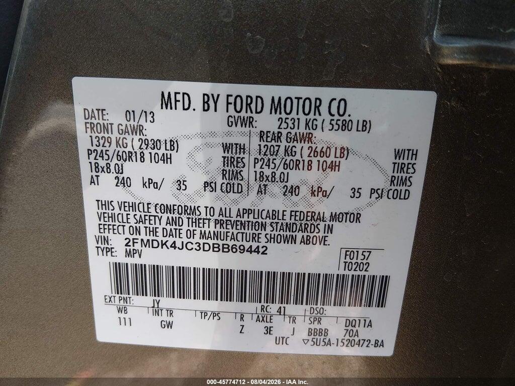 2FMDK4JC3DBB69442 2013 FORD EDGE photo no. 9
