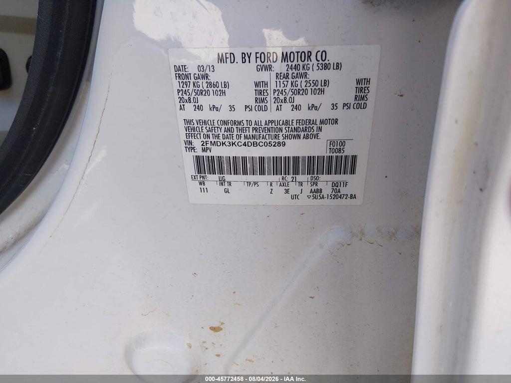 2FMDK3KC4DBC05289 2013 FORD EDGE photo no. 9