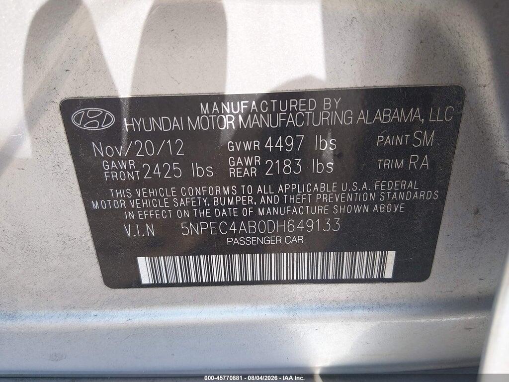 5NPEC4AB0DH649133 2013 HYUNDAI SONATA photo no. 9