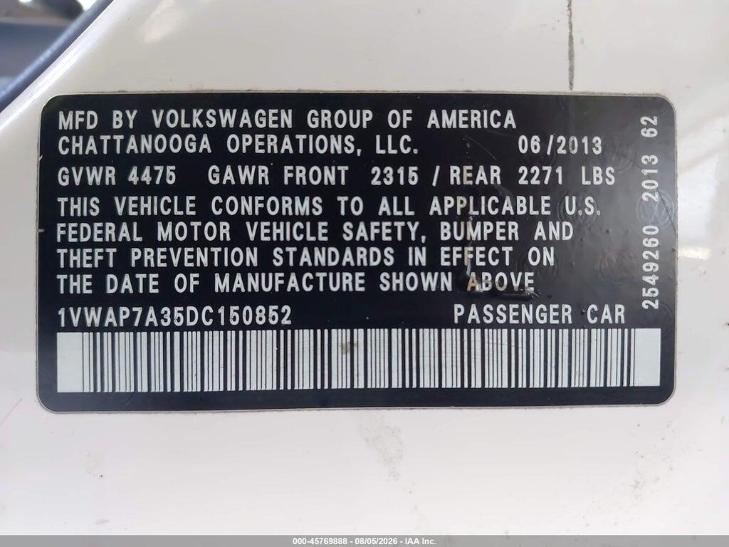 1VWAP7A35DC150852 2013 VOLKSWAGEN PASSAT photo no. 9