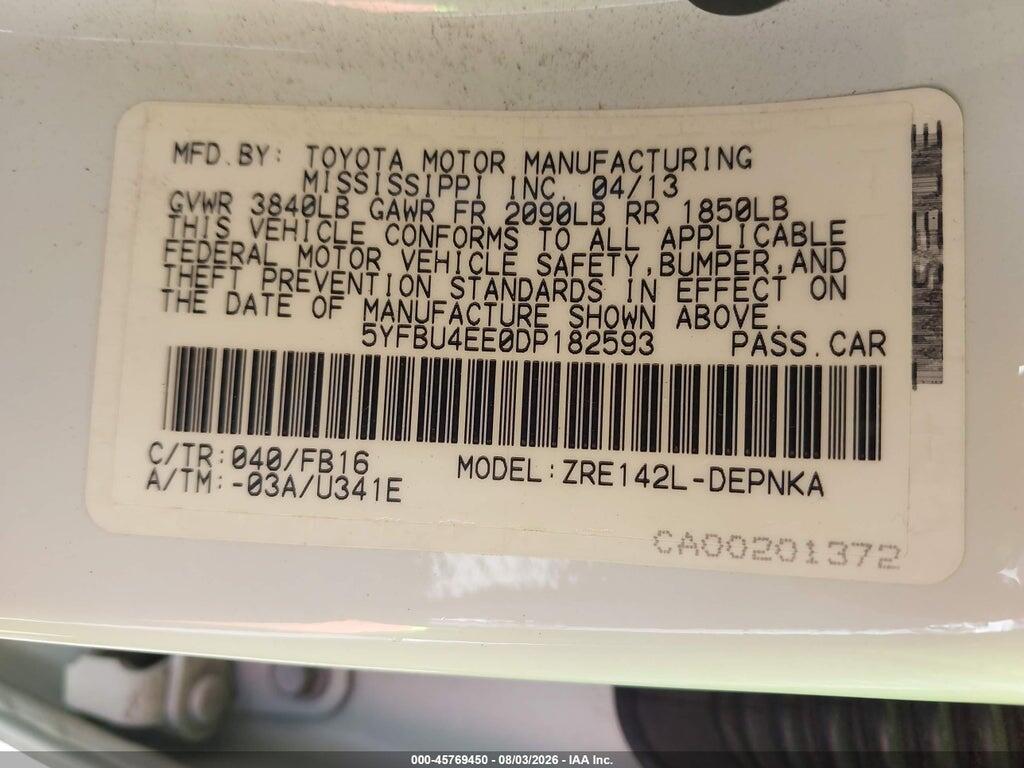 5YFBU4EE0DP182593 2013 TOYOTA COROLLA photo no. 9