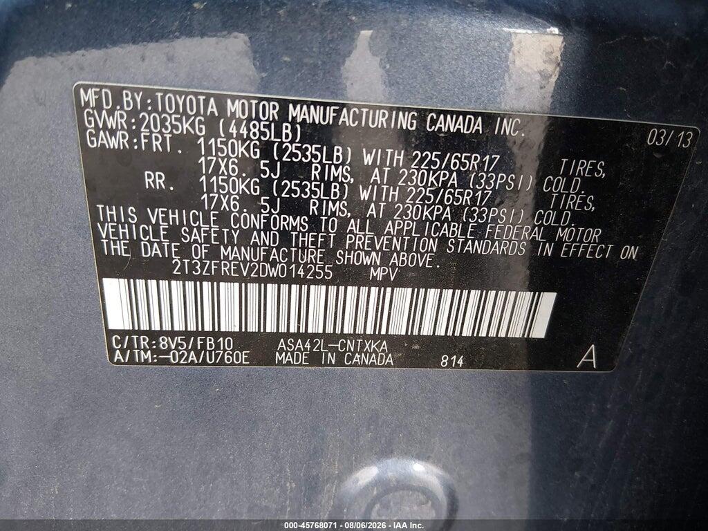 2T3ZFREV2DW014255 2013 TOYOTA RAV4 photo no. 9