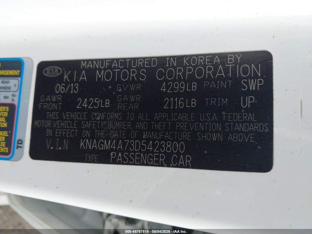 KNAGM4A73D5423800 2013 KIA OPTIMA photo no. 9