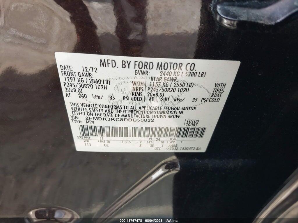 2FMDK3KC8DBB50832 2013 FORD EDGE photo no. 9
