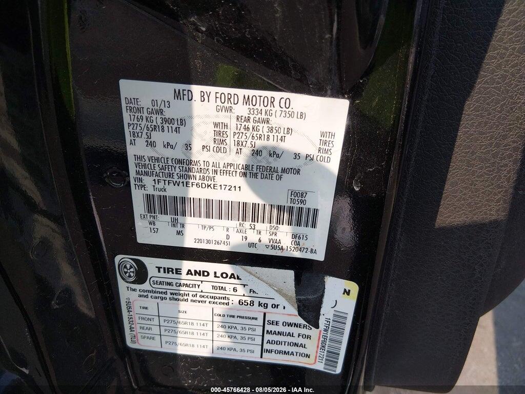 1FTFW1EF6DKE17211 2013 FORD F-150 photo no. 9