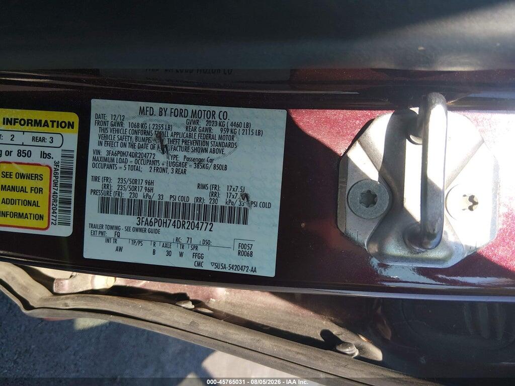 3FA6P0H74DR204772 2013 FORD FUSION photo no. 9