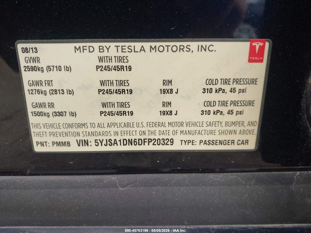 5YJSA1DN6DFP20329 2013 TESLA MODEL S photo no. 9