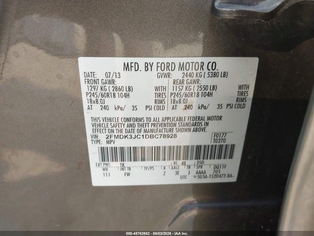 2FMDK3JC1DBC78928 2013 FORD EDGE photo no. 9