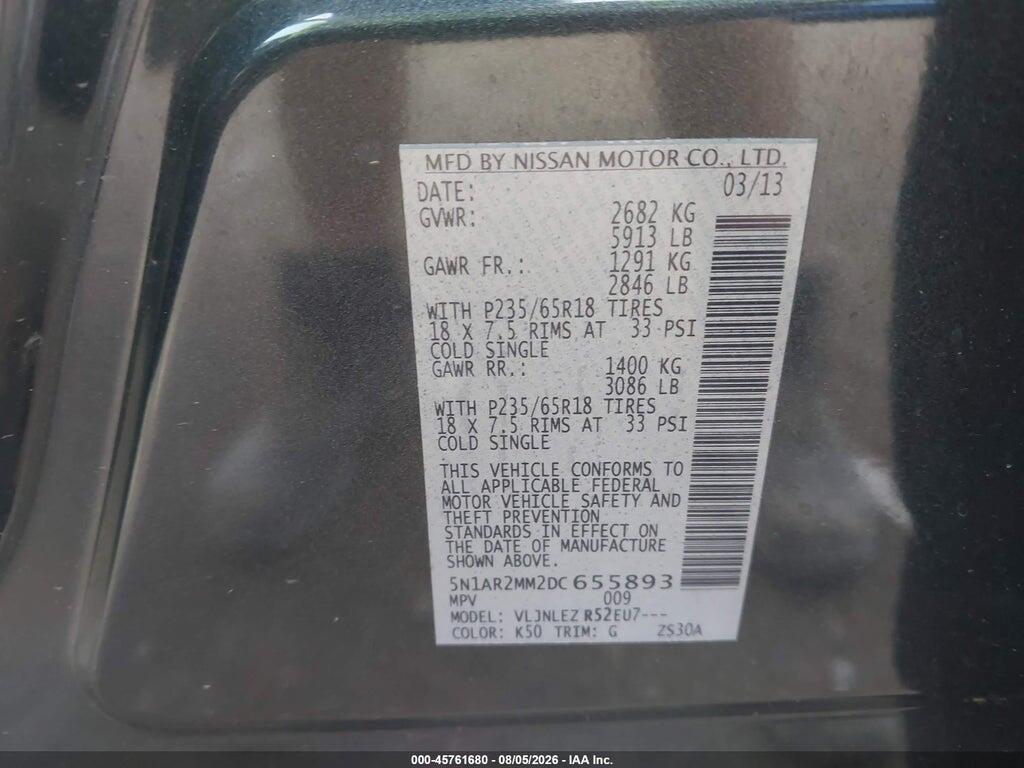 5N1AR2MM2DC655893 2013 NISSAN PATHFINDER photo no. 9
