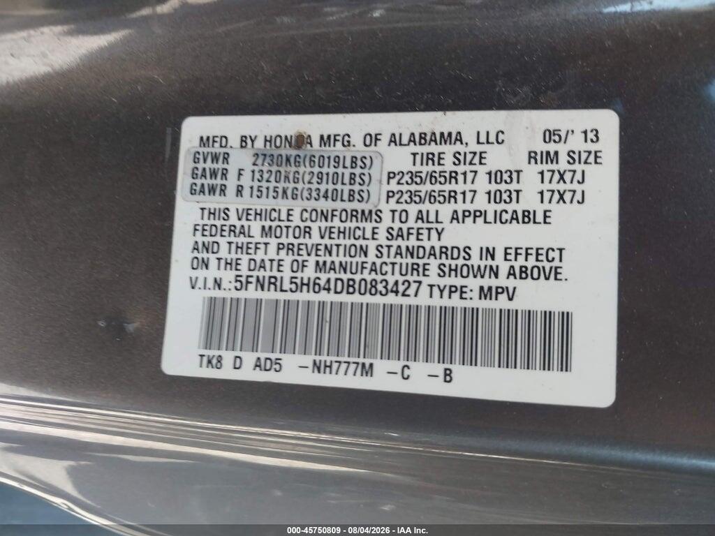 5FNRL5H64DB083427 2013 HONDA ODYSSEY photo no. 9