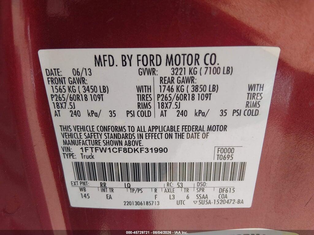1FTFW1CF8DKF31990 2013 FORD F-150 photo no. 9