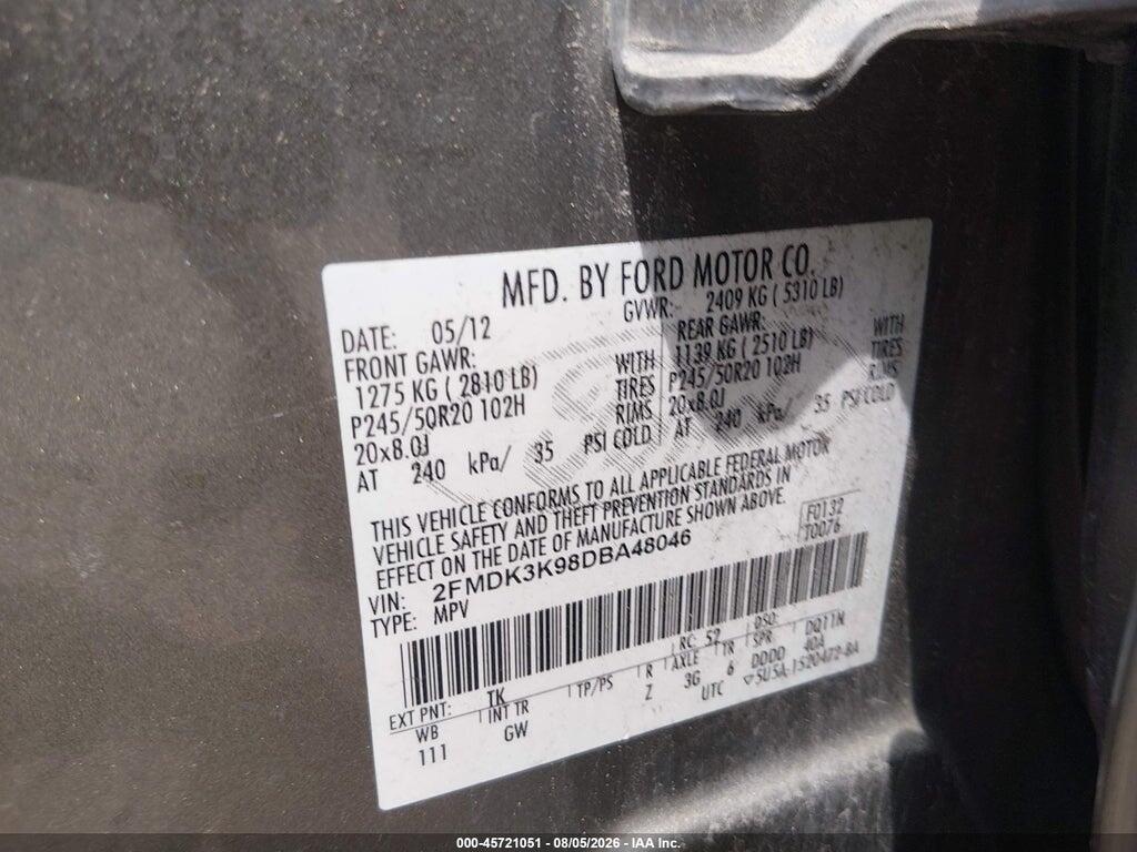 2FMDK3K98DBA48046 2013 FORD EDGE photo no. 9