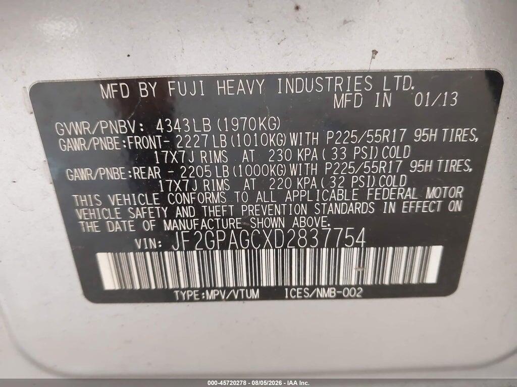 JF2GPAGCXD2837754 2013 SUBARU XV CROSSTREK photo no. 9