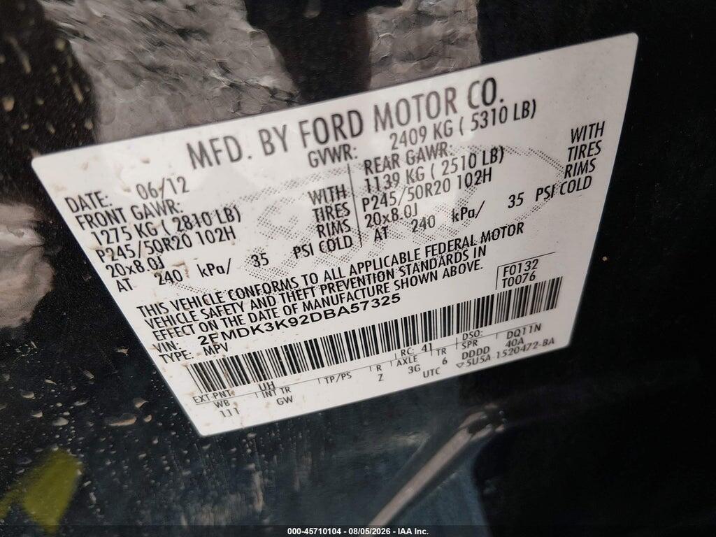 2FMDK3K92DBA57325 2013 FORD EDGE photo no. 9