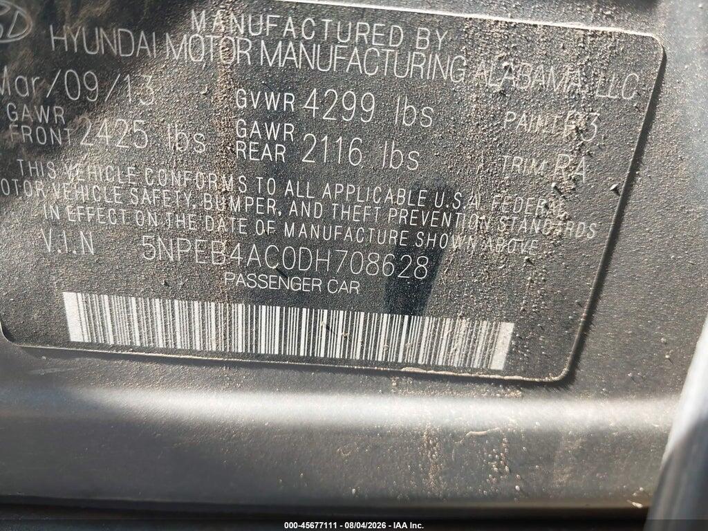 5NPEB4AC0DH708628 2013 HYUNDAI SONATA photo no. 9