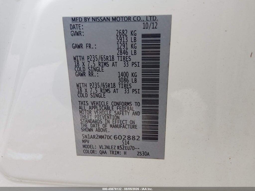 5N1AR2MM7DC602882 2013 NISSAN PATHFINDER photo no. 9