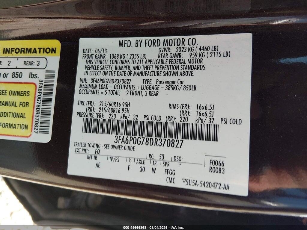 3FA6P0G78DR370827 2013 FORD FUSION photo no. 9