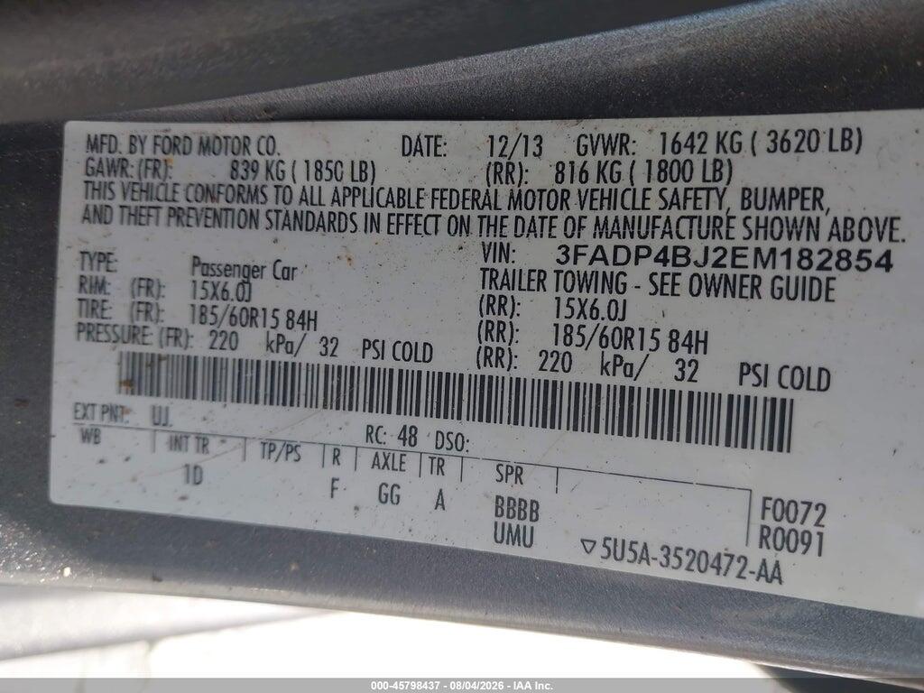3FADP4BJ2EM182854 2014 FORD FIESTA photo no. 9