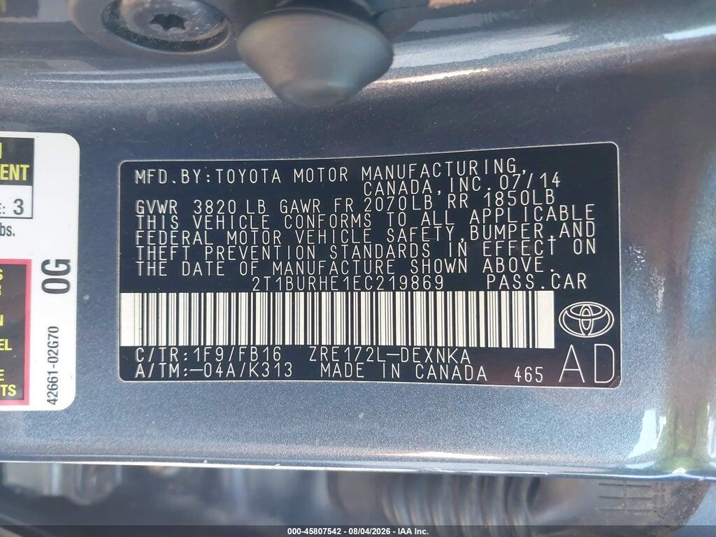 2T1BURHE1EC219869 2014 TOYOTA COROLLA photo no. 9