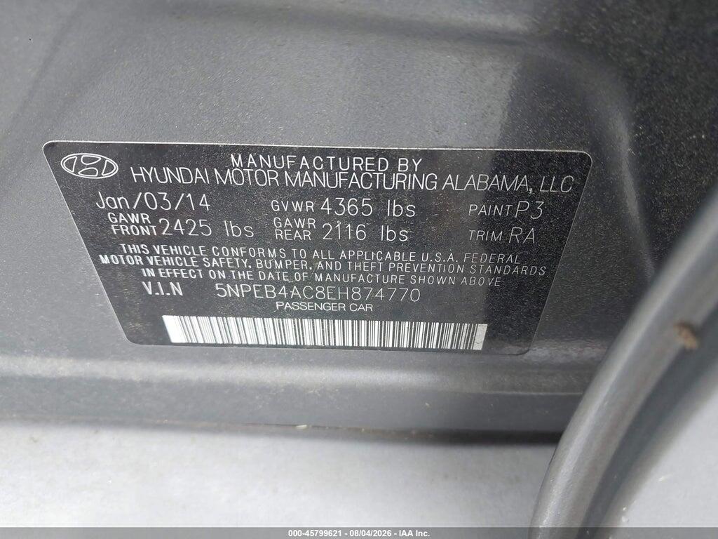 5NPEB4AC8EH874770 2014 HYUNDAI SONATA photo no. 9