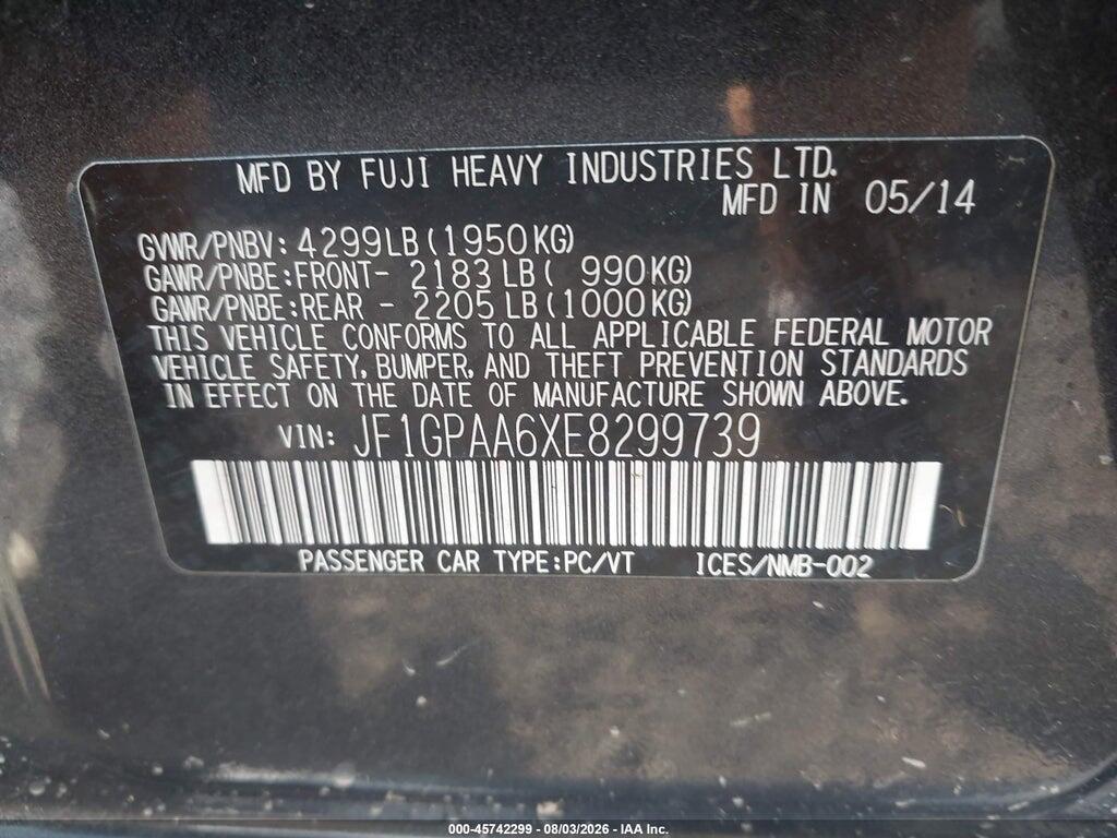JF1GPAA6XE8299739 2014 SUBARU IMPREZA photo no. 9