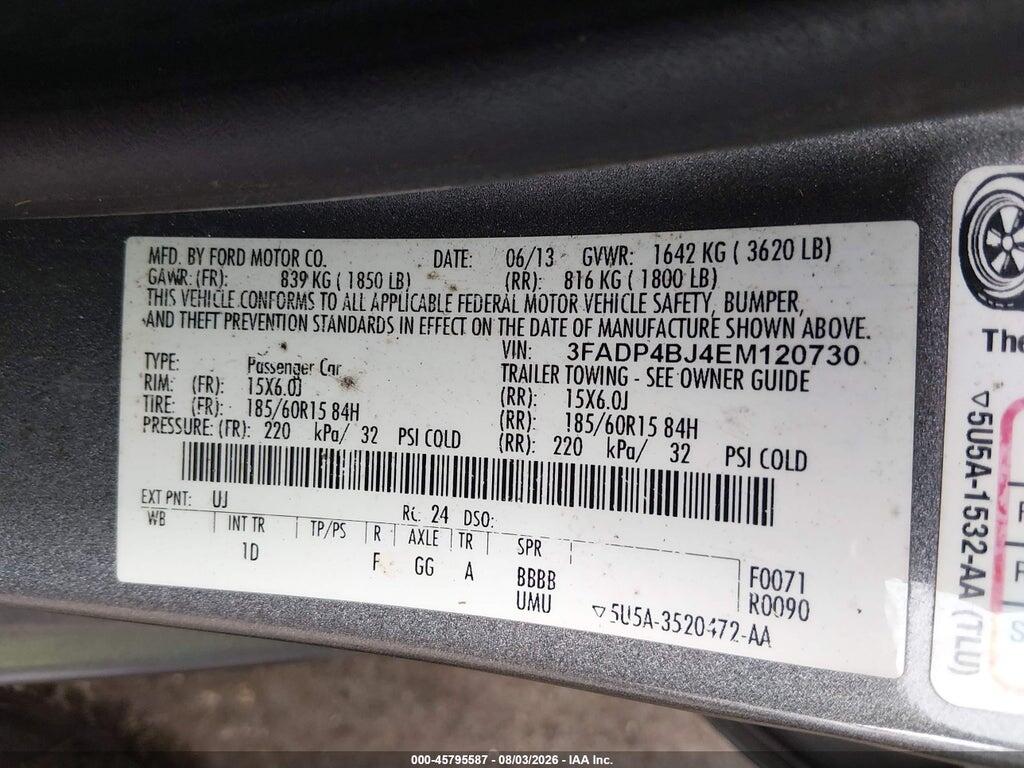 3FADP4BJ4EM120730 2014 FORD FIESTA photo no. 9