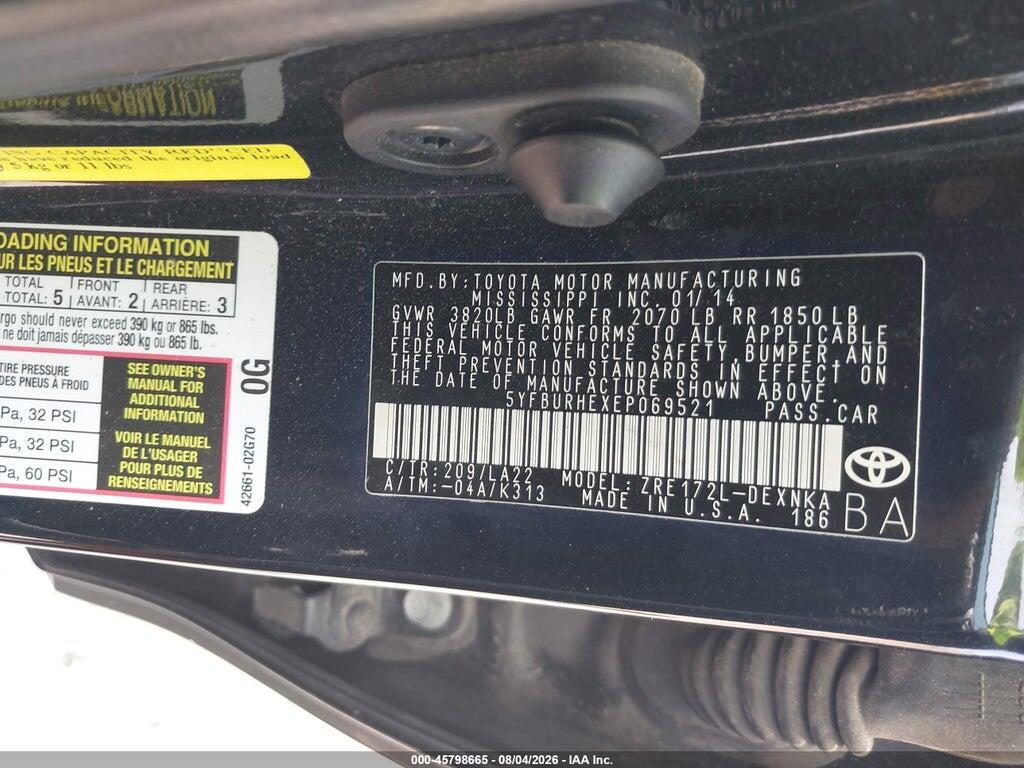 5YFBURHEXEP069521 2014 TOYOTA COROLLA photo no. 9