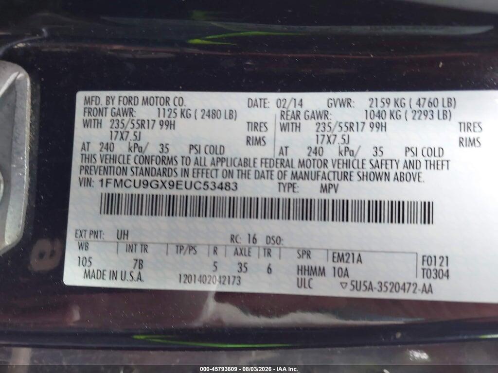 1FMCU9GX9EUC53483 2014 FORD ESCAPE photo no. 9