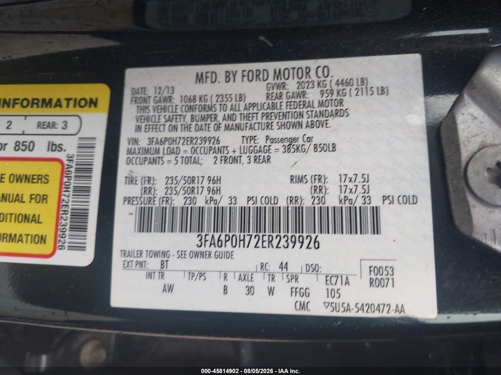 3FA6P0H72ER239926 2014 FORD FUSION photo no. 9