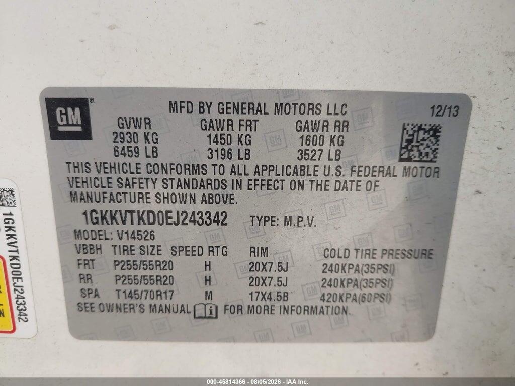 1GKKVTKD0EJ243342 2014 GMC ACADIA photo no. 8