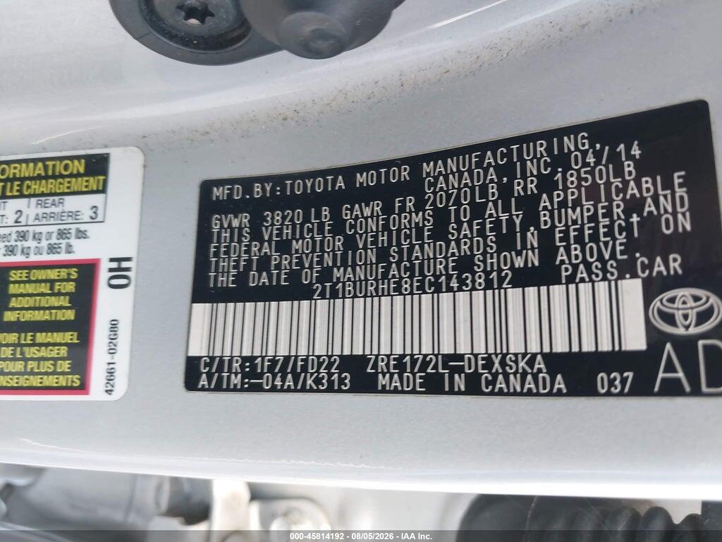 2T1BURHE8EC143812 2014 TOYOTA COROLLA photo no. 9