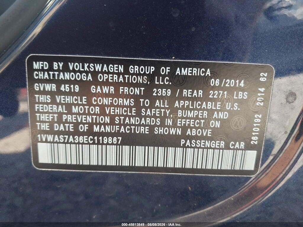 1VWAS7A36EC119867 2014 VOLKSWAGEN PASSAT photo no. 9