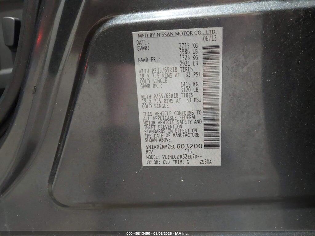 5N1AR2MM2EC603200 2014 NISSAN PATHFINDER photo no. 9