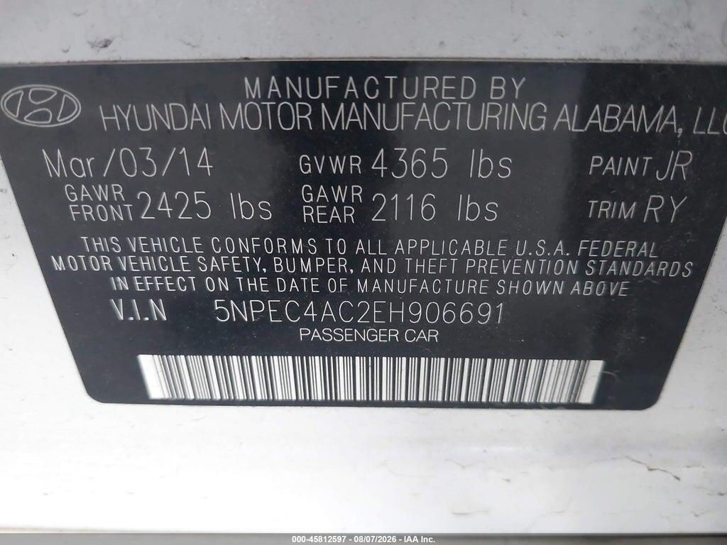 5NPEC4AC2EH906691 2014 HYUNDAI SONATA photo no. 9